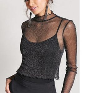 Sheer Metallic Mesh Top